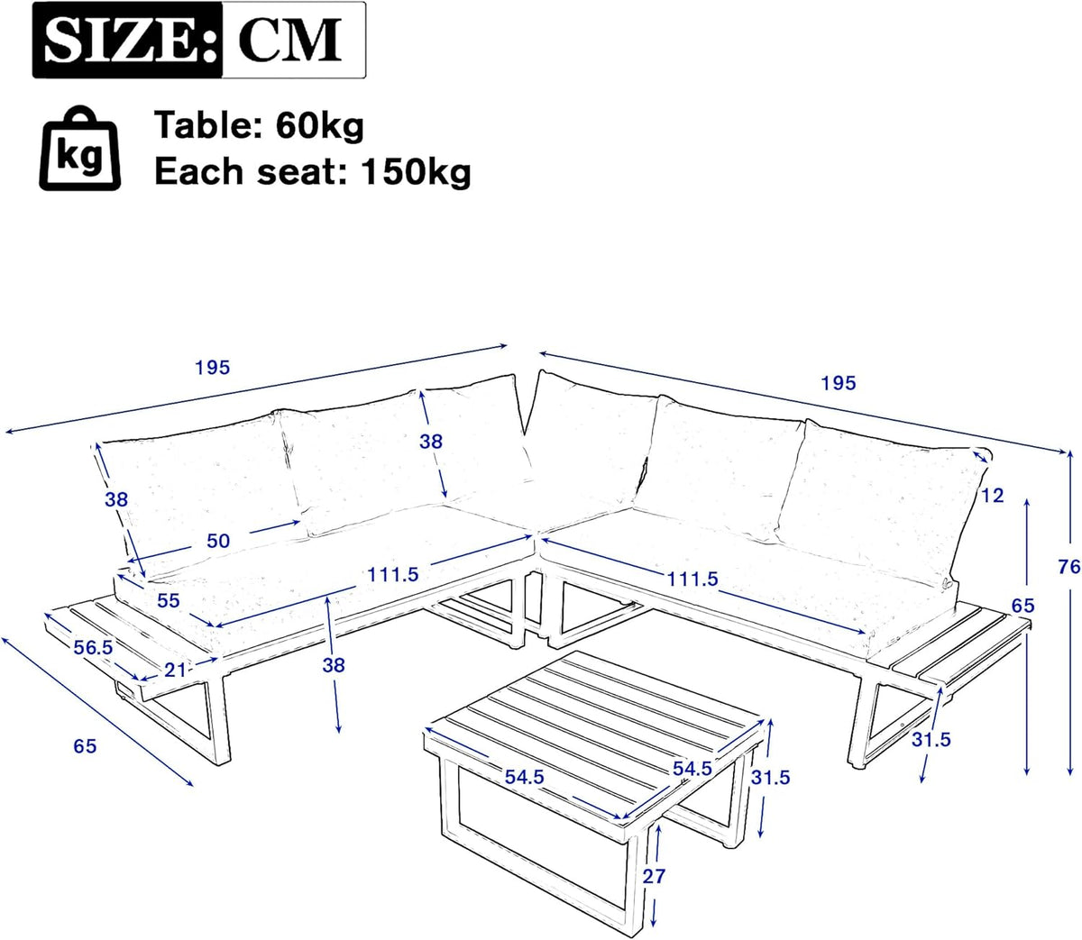 Jardin Exterior con Función Reclinable Ajustable y Respaldo Cómodo, Muebles Jardin Exterior 4 Piezas