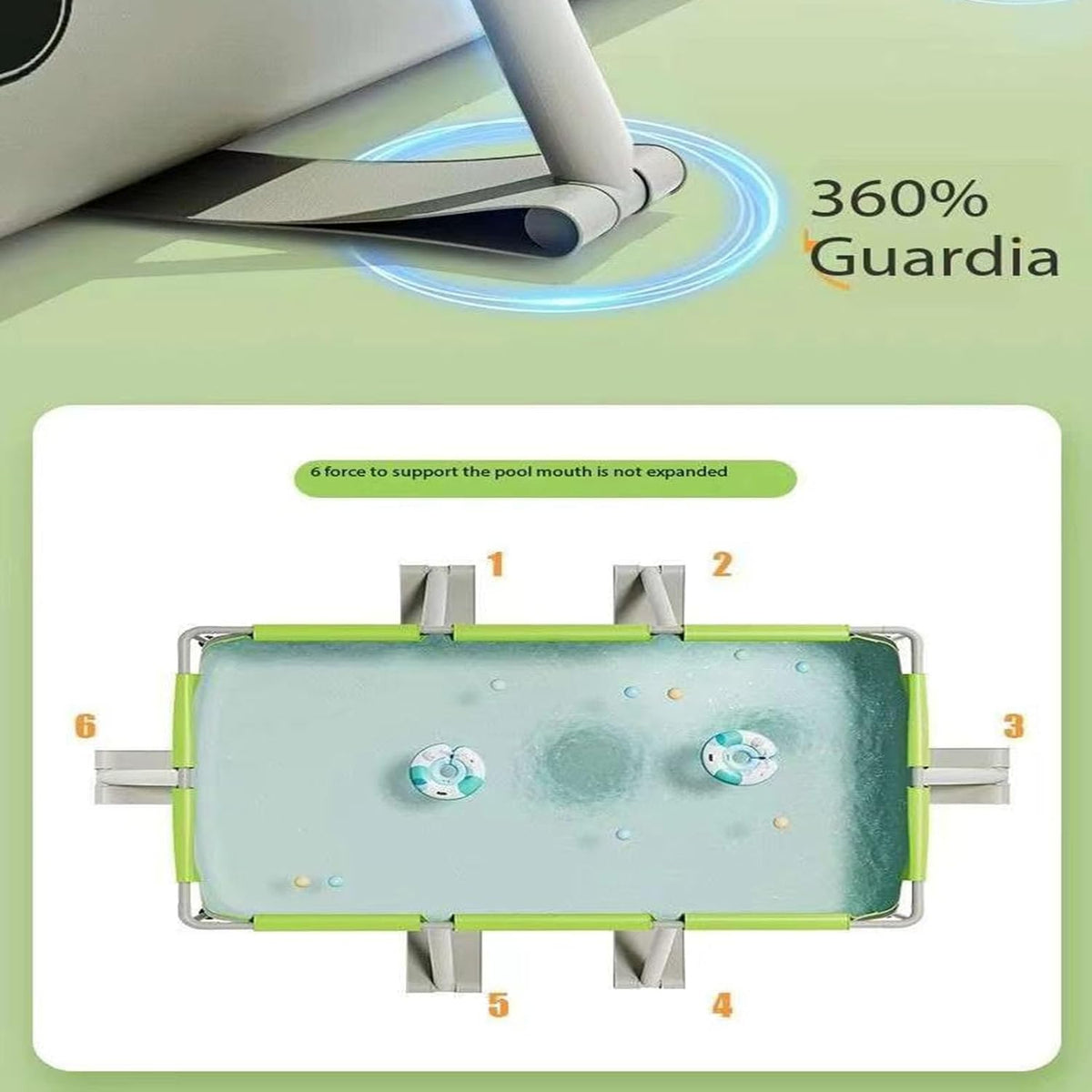 Piscina grande con toldo extraíble, diseño plegable para uso en exteriors