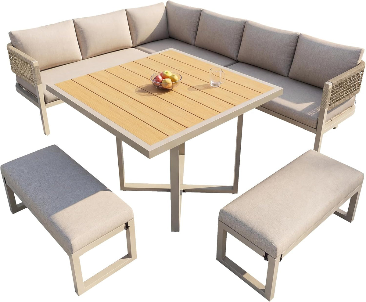 juego de muebles para 8-10 personas, sofá de jardín con mesa grande