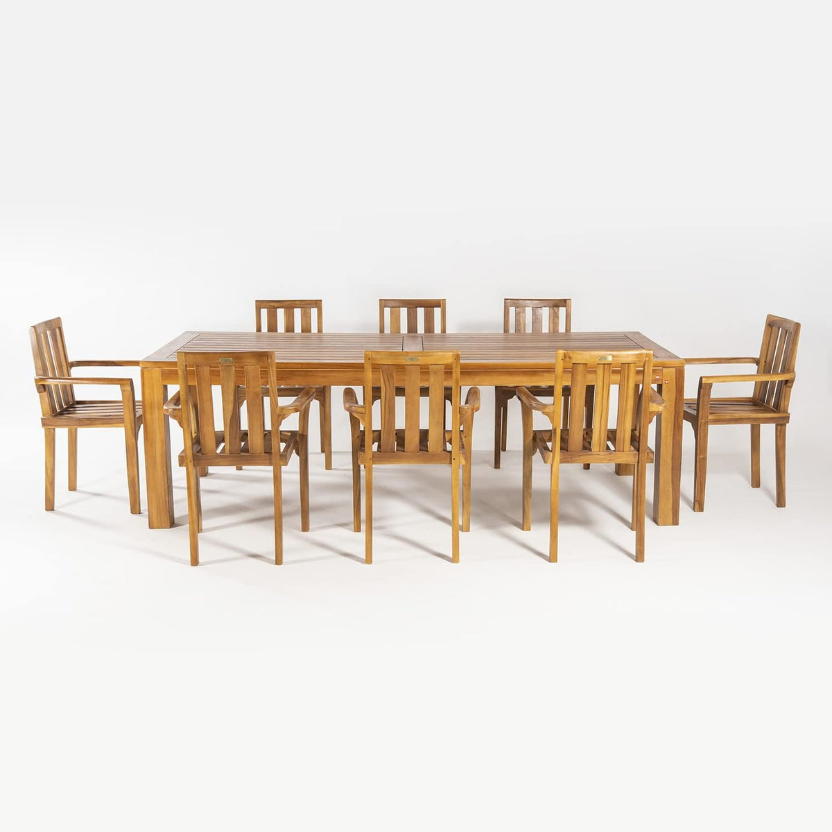 Conjunto de jardín de Madera Teca, Mesa de 240 cm de Largo y 8 sillones apilables
