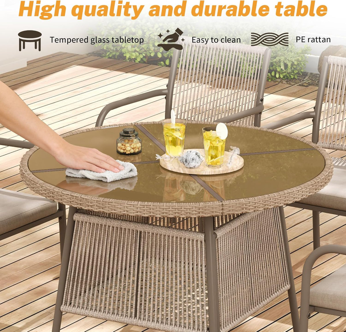 Conjunto Mesa y Sillas Jardin Muebles Jardin Exterior 5 Piezas con 4 Sillones y Tablab Redonda