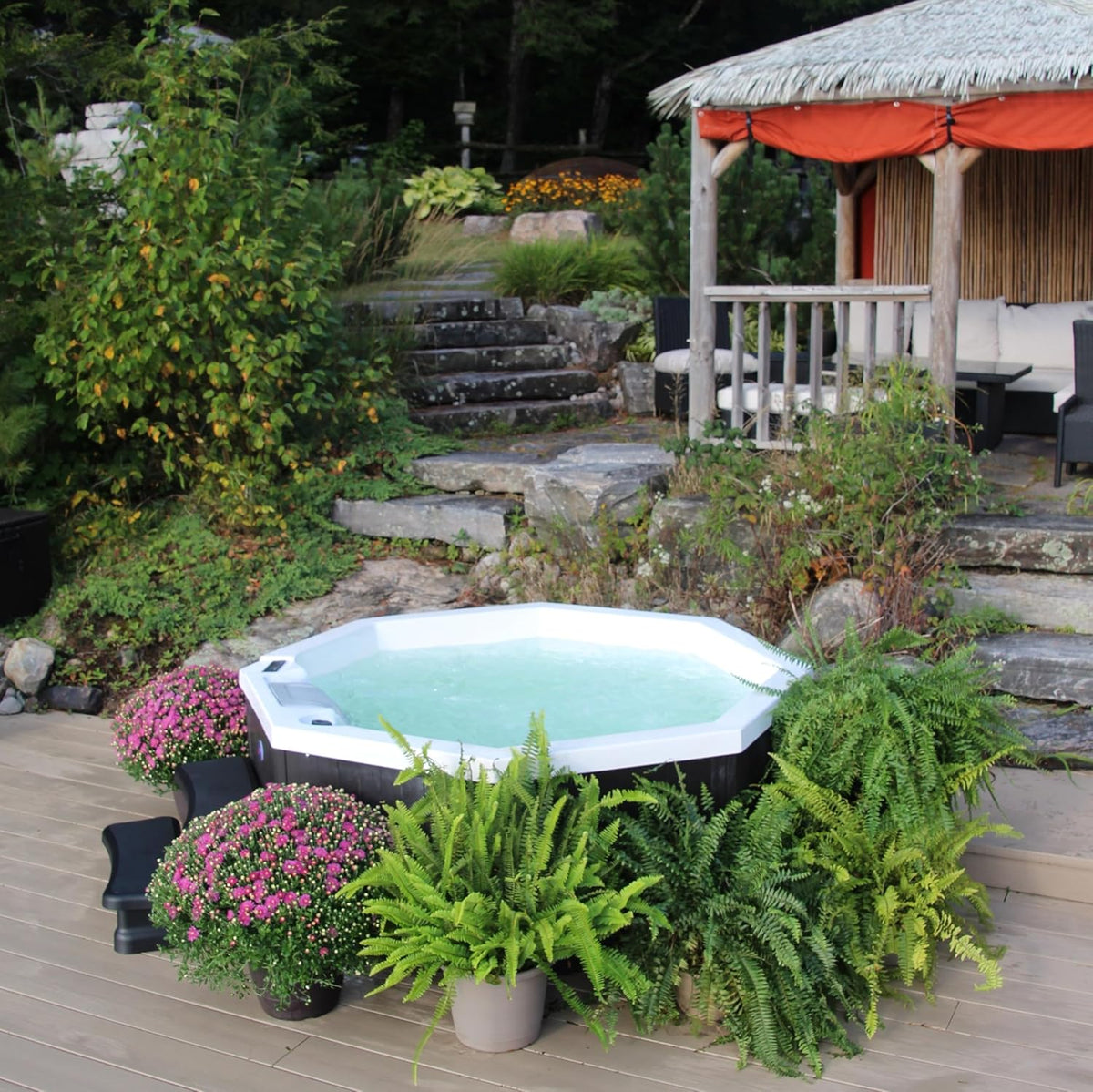 Hot Tub para 6 Personas, 188 x 188 x 73 cm, Octogonal, con Cubierta